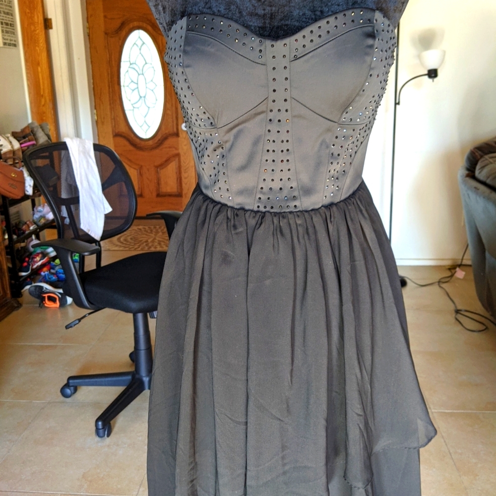 Strapless high-low black mini dress size small